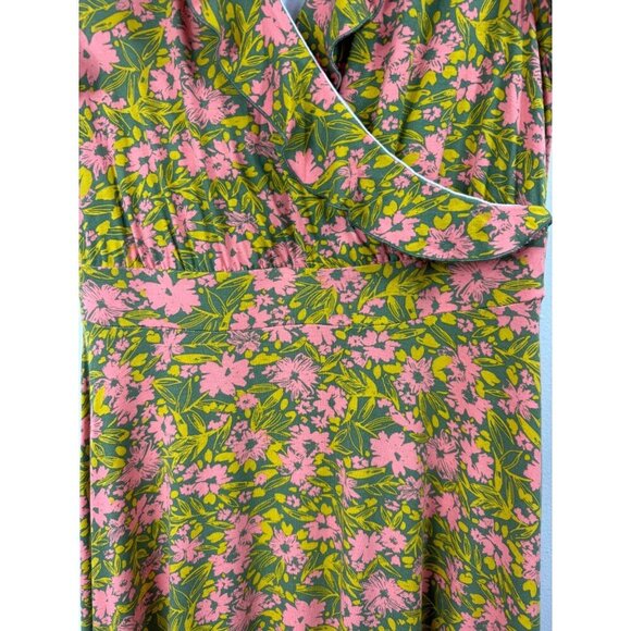 Modcloth Size Medium Green Pink Floral Hi Lo Dress Retro 40s - Picture 5 of 9